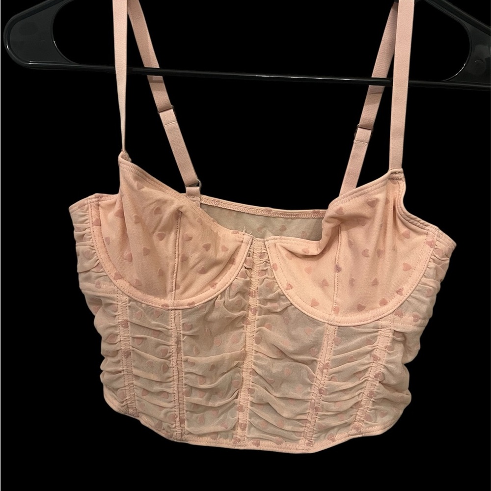 Blush Pink Sheer Ruched Corset Crop Top NWT Size M